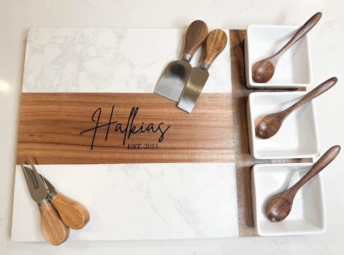 Marble Charcuterie Serving Board Set- 11 piece set