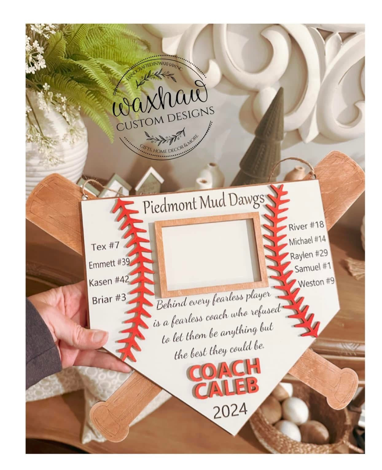 Baseball Coach Plaque with Picture frame