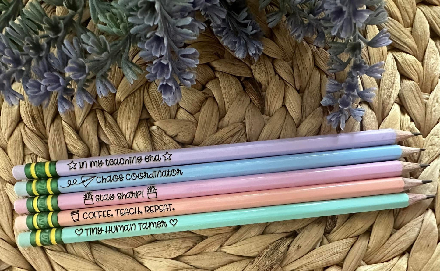 Teacher- 5 pencils giftwrapped with wood tag