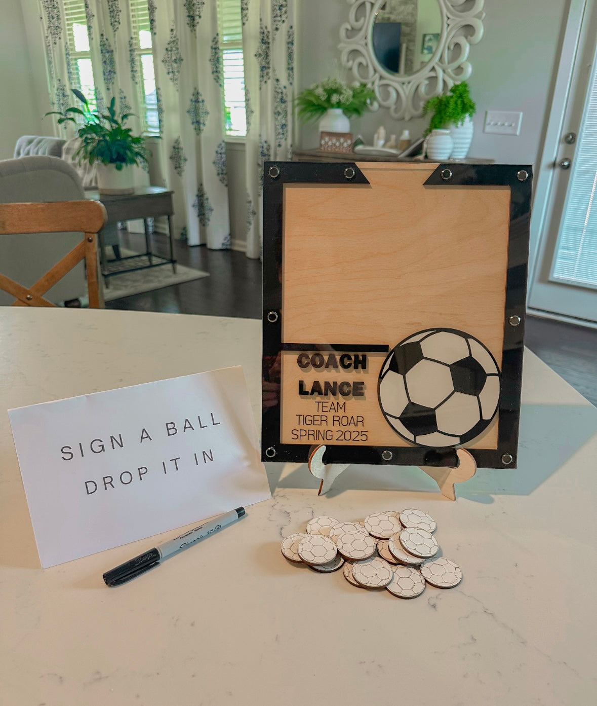 Custom 3D Soccer Coach Sign-   sign a ball and drop it in