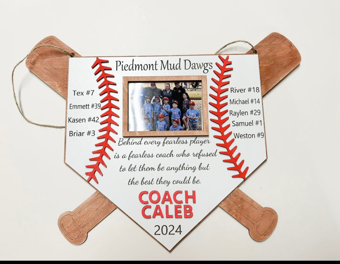 Baseball Coach Plaque with Picture frame