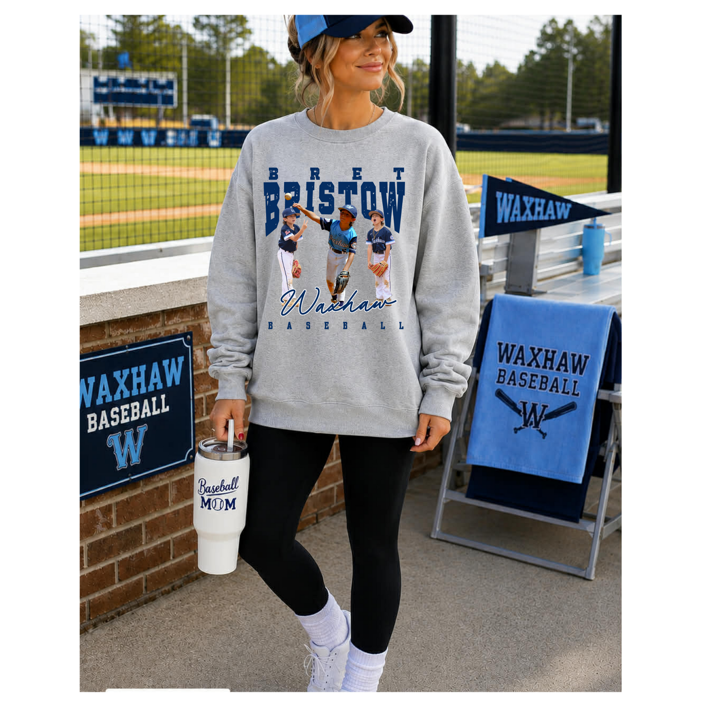 WAXHAW BASEBALL CUSTOM - GRAY SWEATSHIRT - COLORED PRINT- TAT 10 BUSINESS DAYS