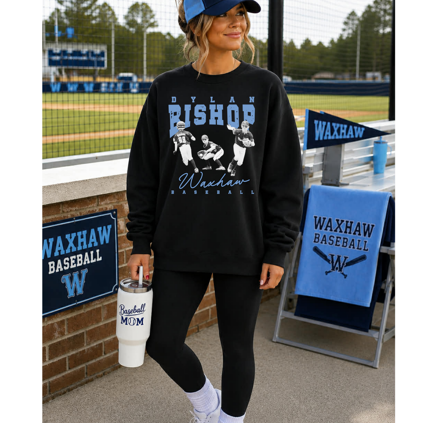 WAXHAW BASEBALL CUSTOM T-SHIRT- BLACK SWEATSHIRT - BLACK/WHITE PRINT TAT 10 BUSINESS DAYS