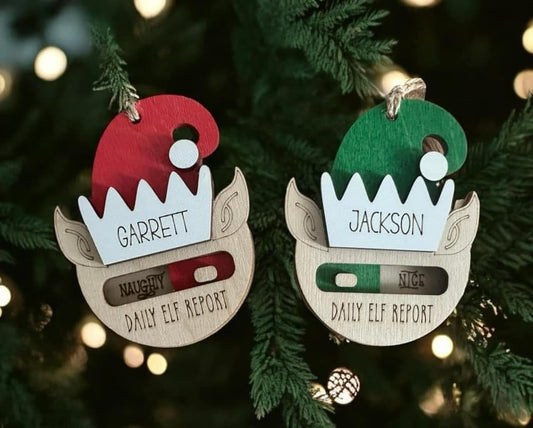 NAUGHTY/NICE ELF ORNAMENTS