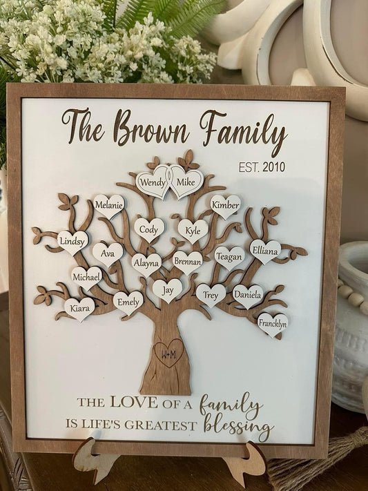 Family Tree Sign with Carved Trunk