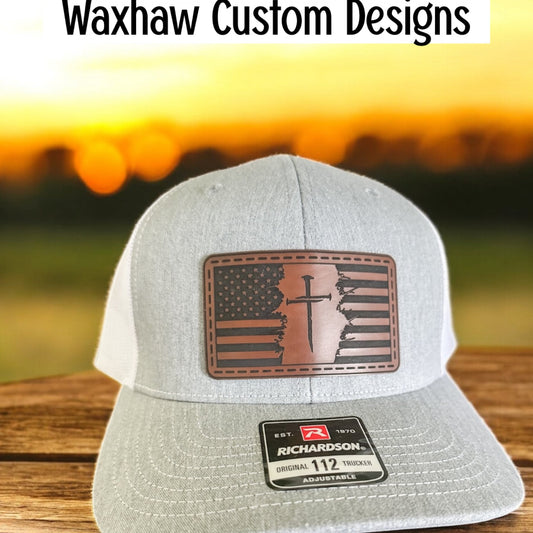 RICHARDSON 112 SIX PANEL ADJUSTABLE HATS- DISTRESSED CROSS/FLAG