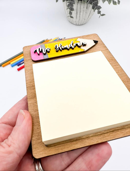 WALNUT NOTE PAD W PENCIL/NAME