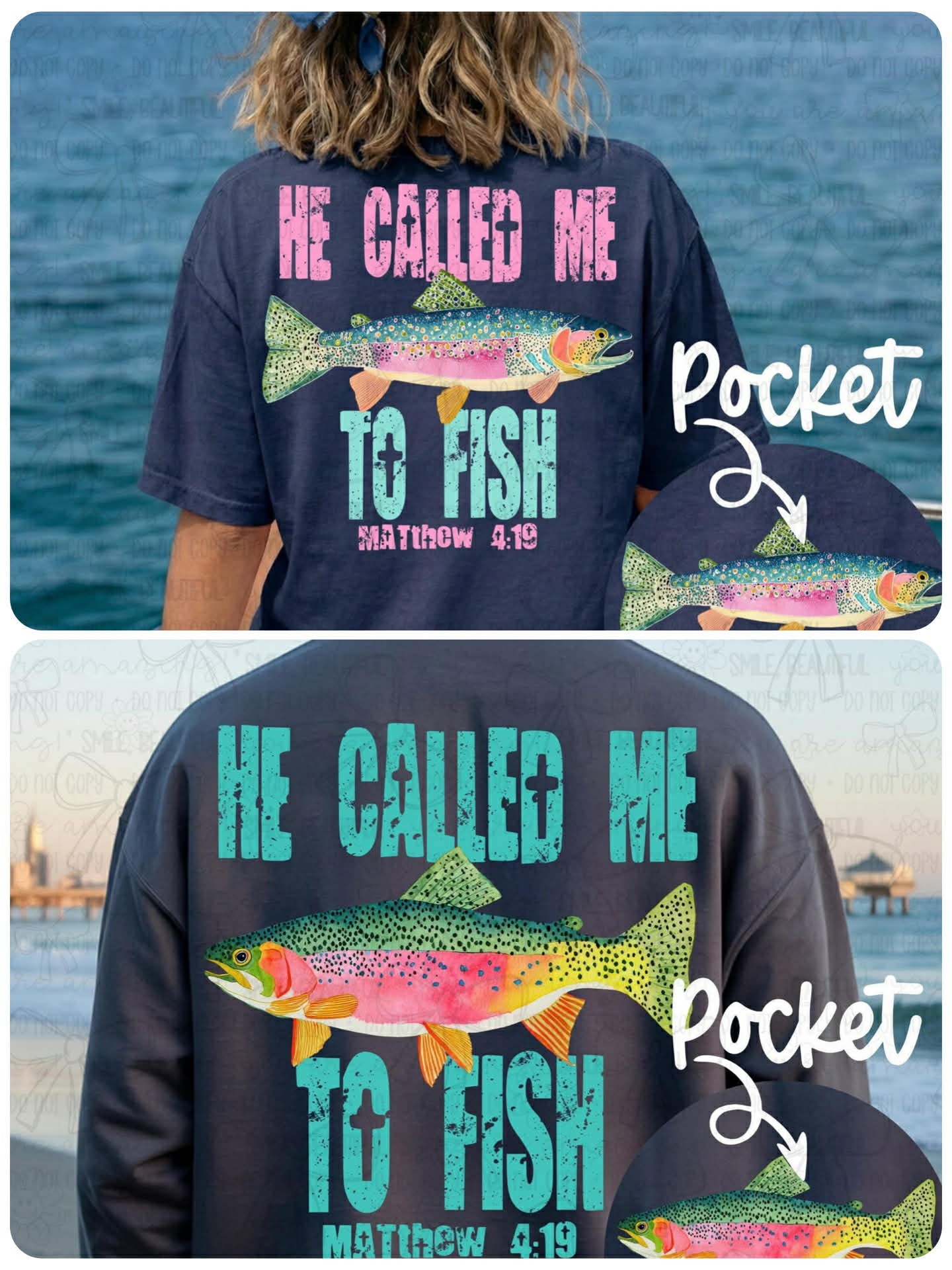 HIS/HERS- HE CALLED ME TO FISH- BACK/FRONT TEES