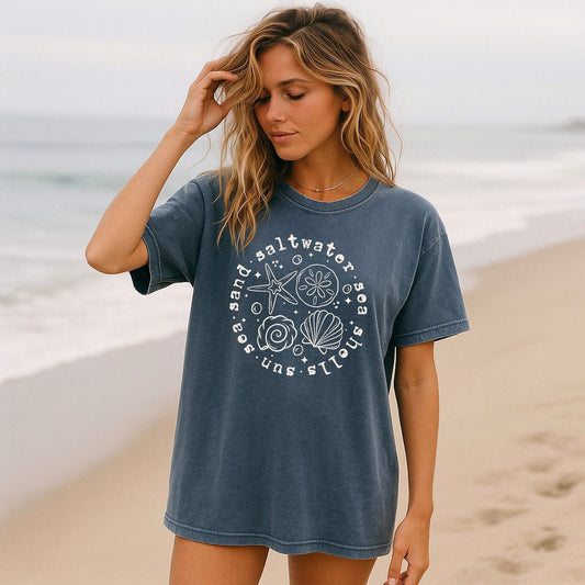 CIRCLE SALTWATER, SEA, SHELLS...-TEES/TANKS/SWEATSHIRT