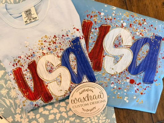 USA SPLATTER TEES/TANKS/SWEATSHIRT