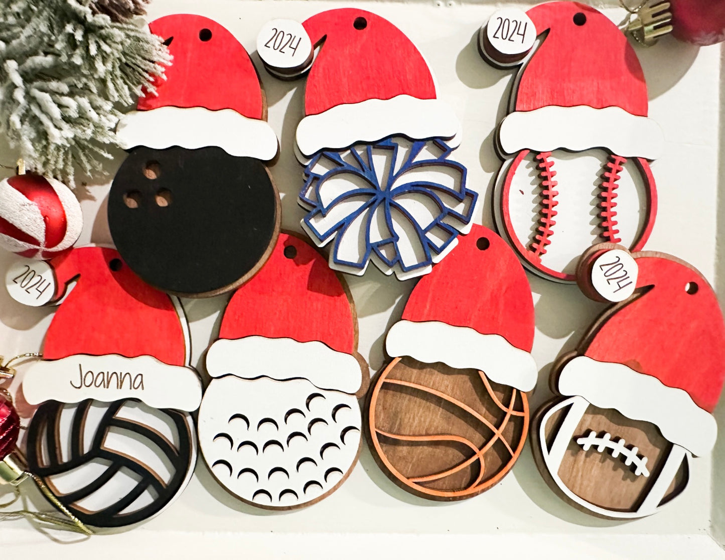 Personalized Sport Ornaments with Santa Hats