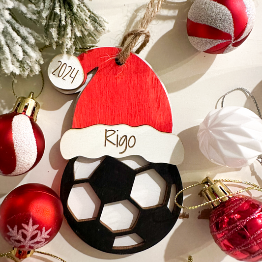 Personalized Sport Ornaments with Santa Hats