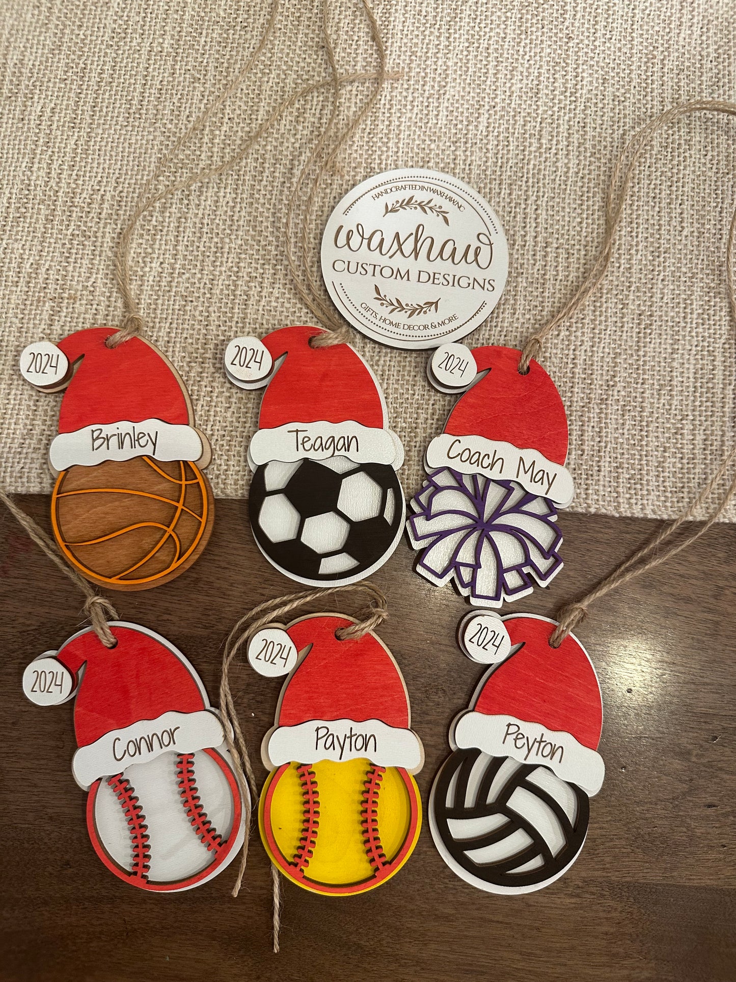 Personalized Sport Ornaments with Santa Hats