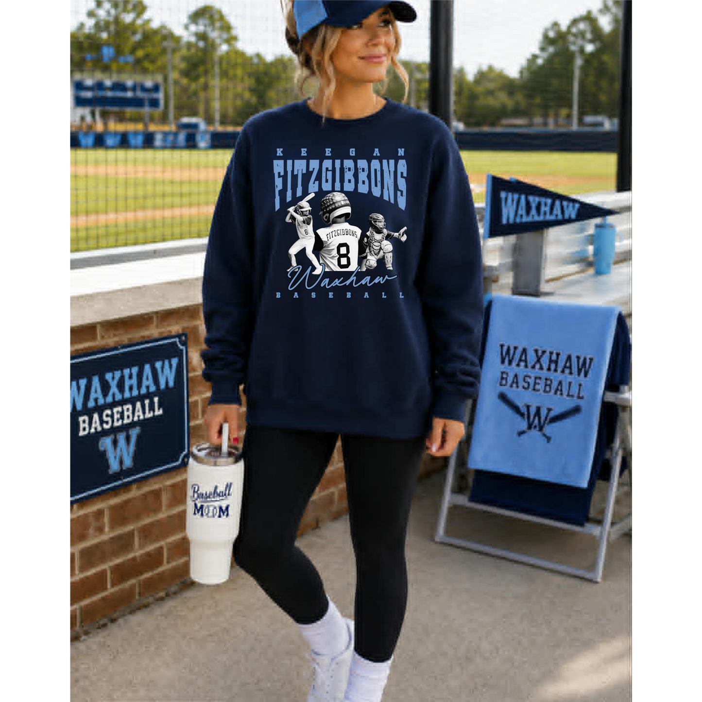 WAXHAW BASEBALL CUSTOM -   NAVY SWEATSHIRT  -B/W PRINT-  TAT 10 BUSINESS DAYS