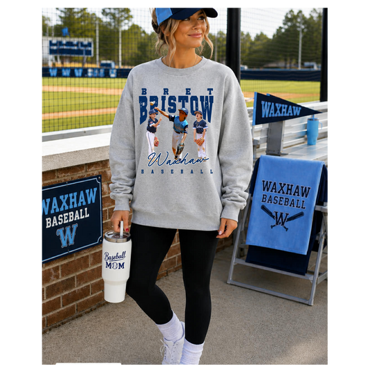 WAXHAW BASEBALL CUSTOM -   GRAY SWEATSHIRT  - COLORED PRINT-  TAT 10 BUSINESS DAYS