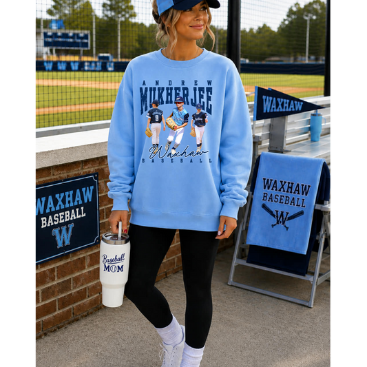 WAXHAW BASEBALL CUSTOM -   CAROLINA BLUE SWEATSHIRT  -COLORED PRINT-  TAT 10 BUSINESS DAYS