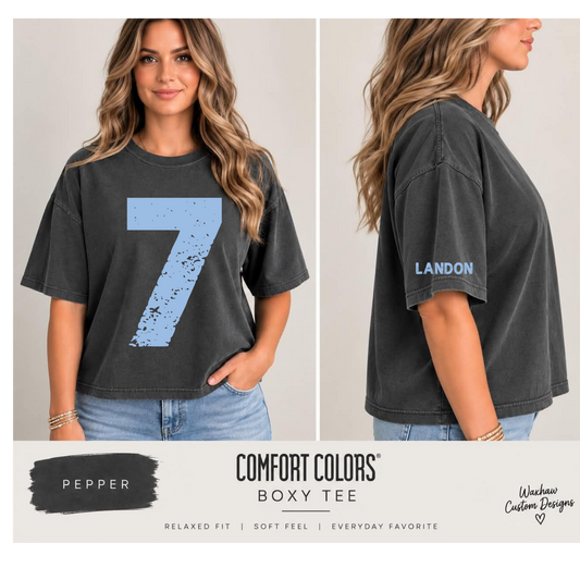 OVERSIZED DISTRESSED SPORT TEE ( CROPPED/BOXY FIT)  COMFORT COLOR BRAND